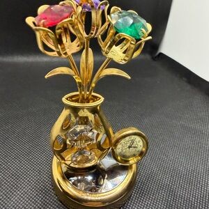 CrystoCraft Vase & Bouquet w/ Clock  Used, Swarovski